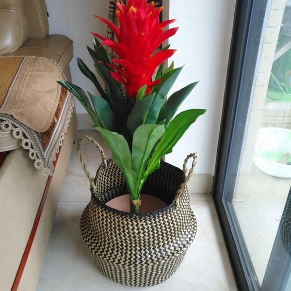 WHISM Handmade Laundry Basket Hamper Seagrass Foldable Straw Rattan Wicker Toy Sundries Storage Basket Garden Flower Pot Planter LJ201204