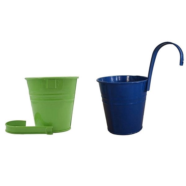 Hanging Pots, Garden Pots Balcony Planters Metal Bucket Flower Holders - Detachable Hook (8 Pcs) Y200709