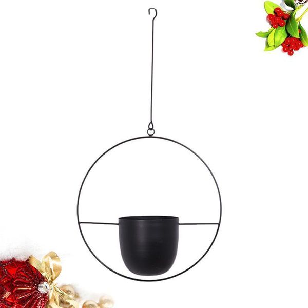 Iron Decorative Swinging Basket Wall Hanging Flower Plant Pot Seedsplants(Black Circular) Y200709