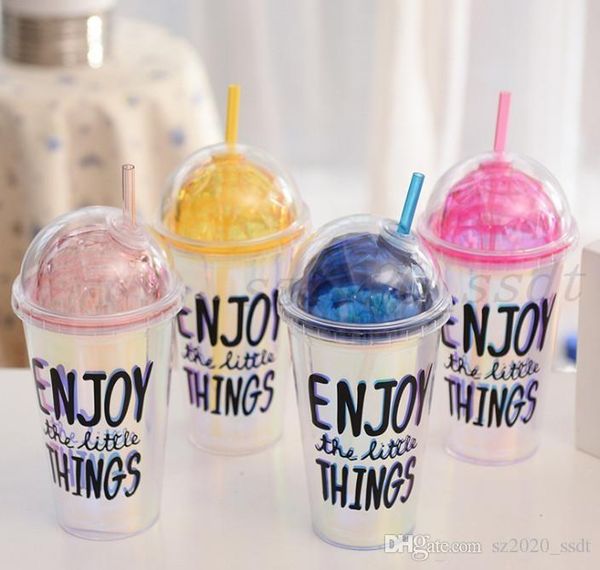 hot the latest 17oz doublelayer laser paper transparent plastic cup juice drink cup comes with a straw free support custom logo