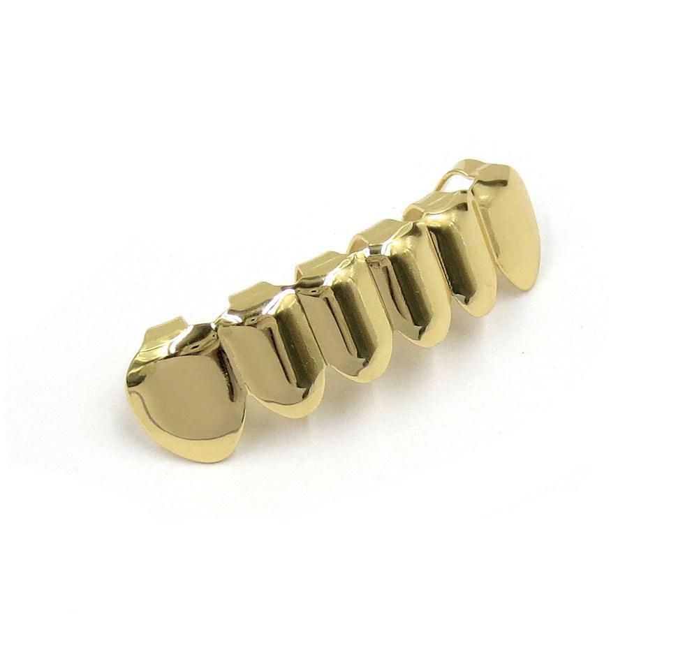 18k Gold Plated Copper Teeth Braces Plain Hip Hop Up 2 Bottom 6 Teeth Grillz Dental Mouth Fang Grills Tooth Cap Co wmtzOj dh_garden
