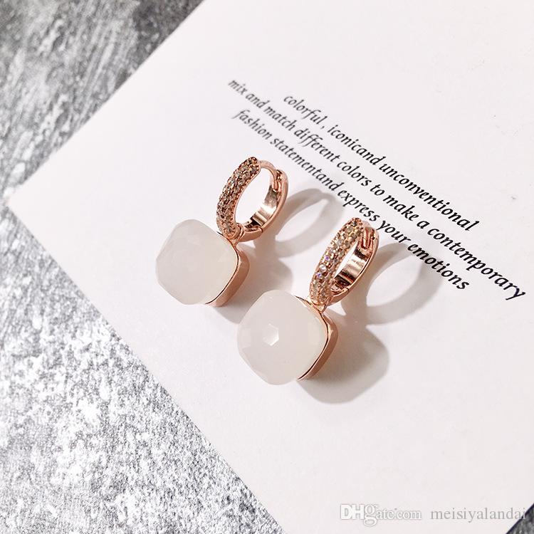designer jewelry women hoop earrings hot color stone micro inlaid candy color square stone crystal earrings diamond earrings