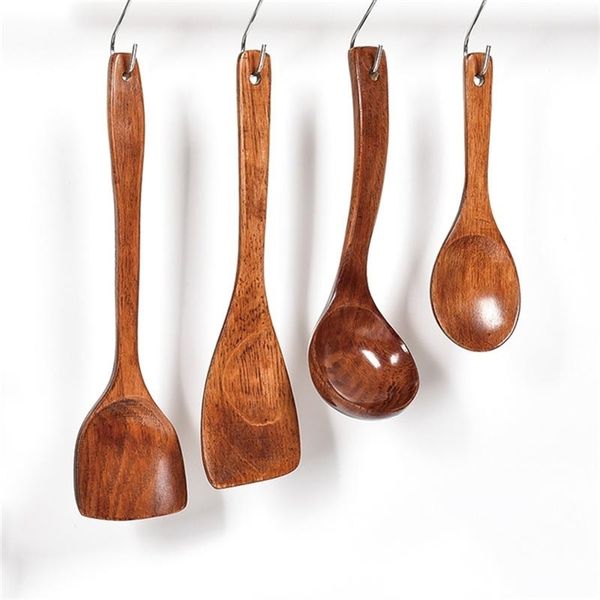 4pcs Wooden Cooking Tool Sets Wooden Soup Spoon Practical Spatula Food Serving Scoop Kitchen Utensil Wood Tableware For Home 201223