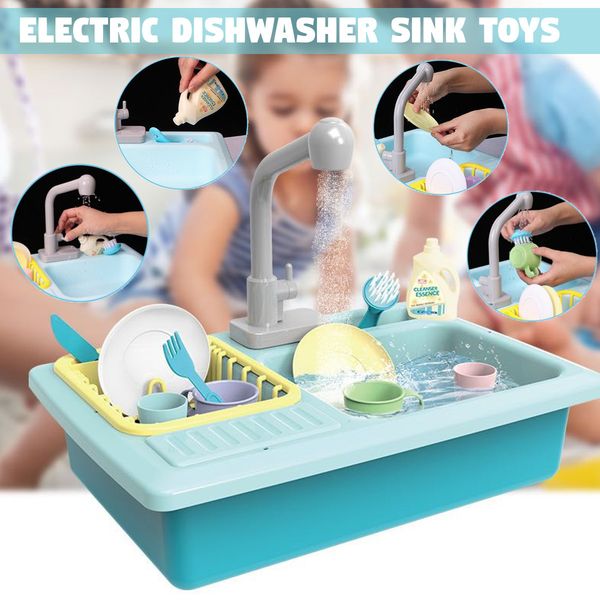 Kids New Plastic Simulation Electric Dishwasher Sink Pretend Play Kitchen Toys Sets For Children Girls Birthday Christmas Gifts LJ201007