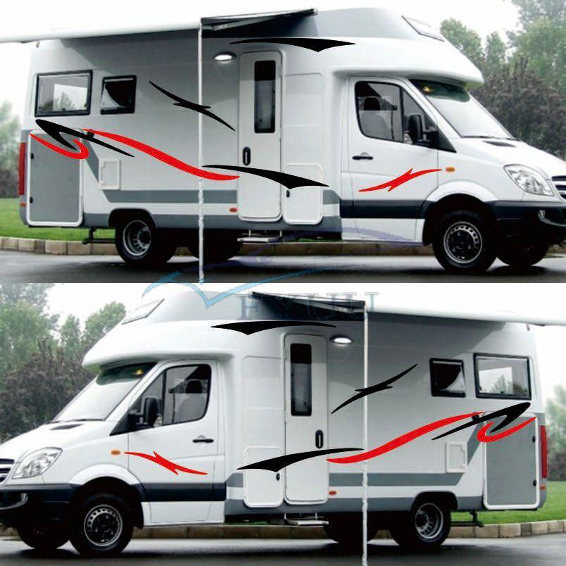 Black+Red Stripes Graphics Vinyl Decals Stickers For Caravan Trailer Camper Van