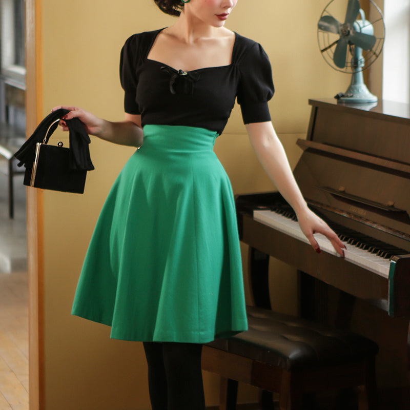 2021 New Le Palais Original Vintage Green Cashmere Skirt High Waist at Knee Height Winter Women&#039;s Thick Skirts 7TUN