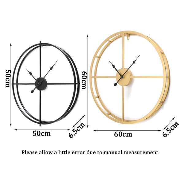 50-60CM Large Country Style Metal Wall Clock Double Layer Iron Frame Mute Watch for Modern Home Livingroom Hotel Decor Gifts 201125