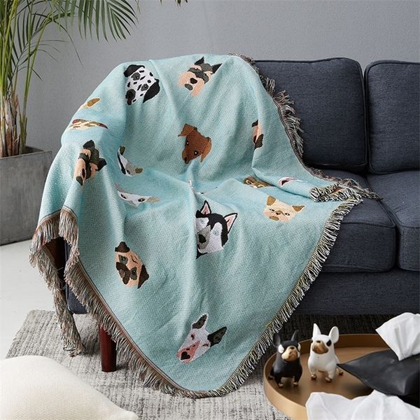 Cute Dog print Throw Blanket Multifunction knitted universal blanket Non-slip Blankets Slipcover Cobertor for Sofa Bed Travel 201222