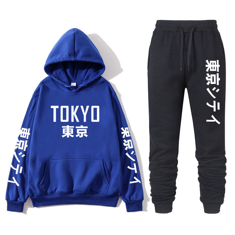 2021 New Japanese Street Fashion Printing with Tokyo Bay Hoodie Suit Brand Sportswear Men&#039;s Hip Hop Sweatshirt + Sports Pants Autum 597h