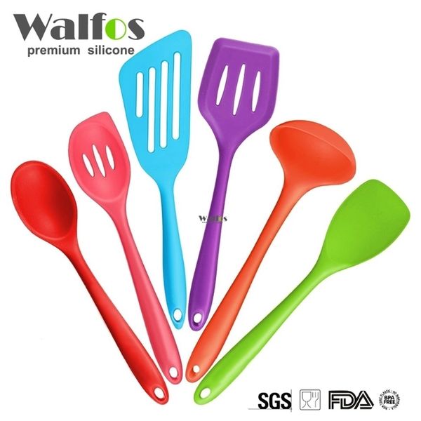 WALFOS Silicone Kitchen Utensils,6 Piece Cooking Utensil Set Spatula,Spoon Ladle,Spaghetti Server, Slotted Turner. Cooking Tools 201223