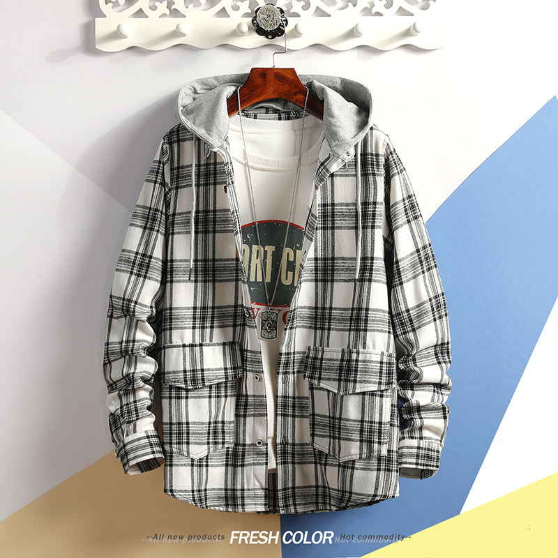 New Janpan Style Casual Cardigan 2021 Spring Autumn Rock Punk White Hoodie Plaid Sweatshirt Men&#039;s Fleece Hip Hop Streetwear Clothes Rzmv