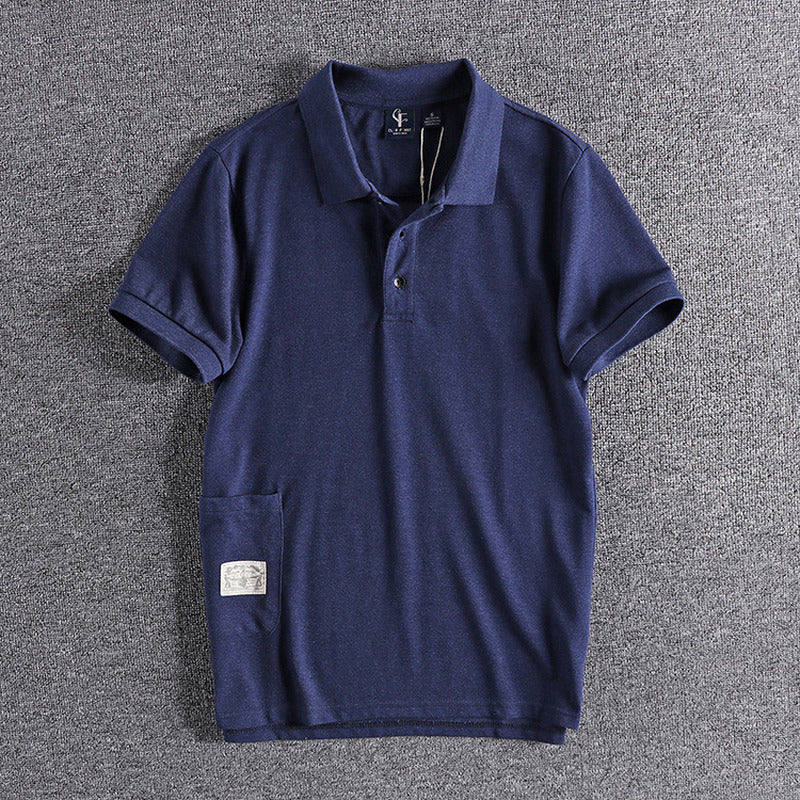 2021 New Pure Color Retro Trend Big Pocket Decoration Youth Polos Cotton Summer European and American Men&#039;s Short Sleeves Polo Shirt Z4zw