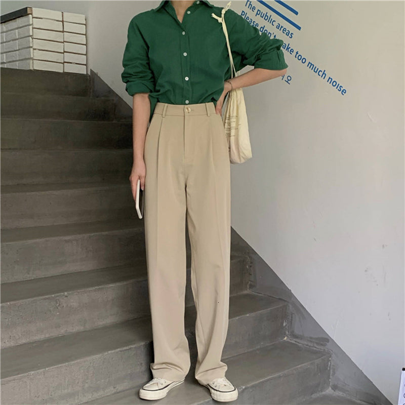 2021 Suit Pants Woman High Waist Straight Pant Office Lady Fashion Trousers Work Style Autumn New Ep7n