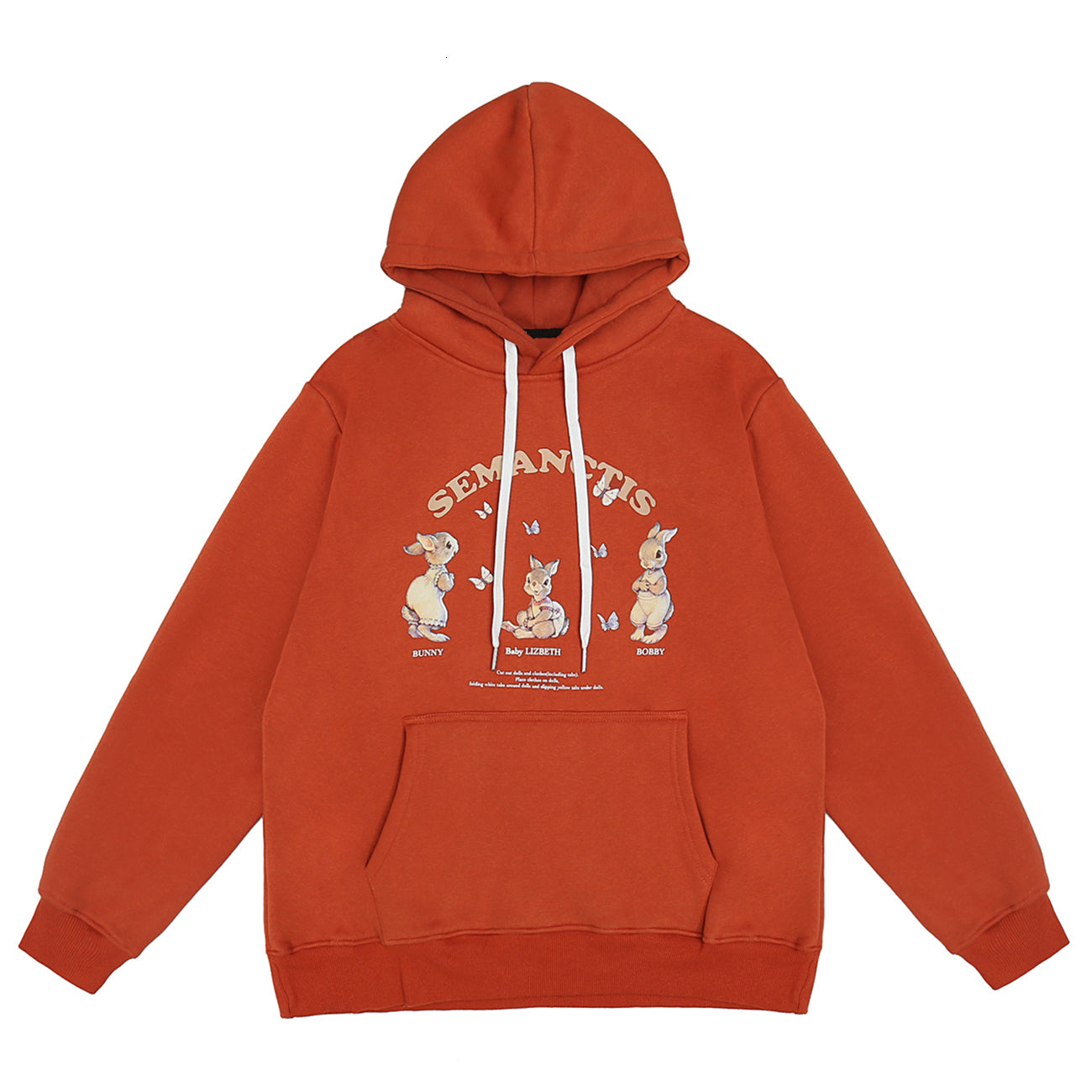 2021 New Hip Hop Men Women Streetwear Bunny Butterfly Print Fleece Harajuku Hoodie Sweatshirt Winter Cotton Pullover Tops Orange 44lk