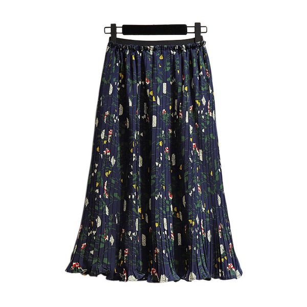 Plus Size Skirts for Women 4xl 5xl 6xl Flexible Waist Print Summer New Small Flowers Loose Thin Pleated Chiffon Skirt T200712
