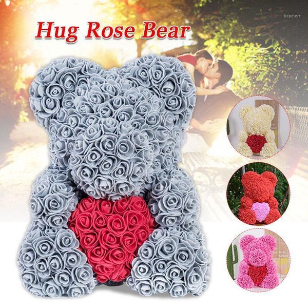 Rose Flower 25cm Teddy Rose Bear With Box Valentine&#039;s Day Gift Artificial PE Flower Bear Soap Foam of Roses Birthday Gifts1