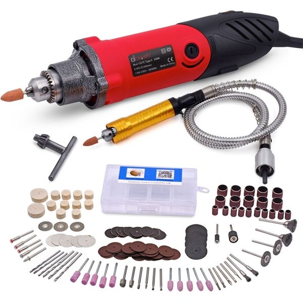 240W Electric Mini Drill Variable Speed Multi-functional Rotary Tools with 141pcs Kit for DREMEL Style With Flexible Shaft 201225