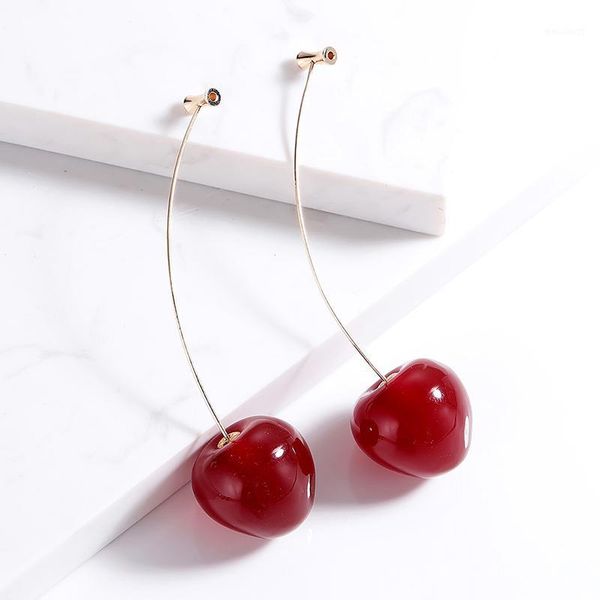 Cute Fruit Cherry Earrings Acrylic Long Red Earrings For Women Removable Elegant Jewelry Wedding Cherry Accessories Jewellery1