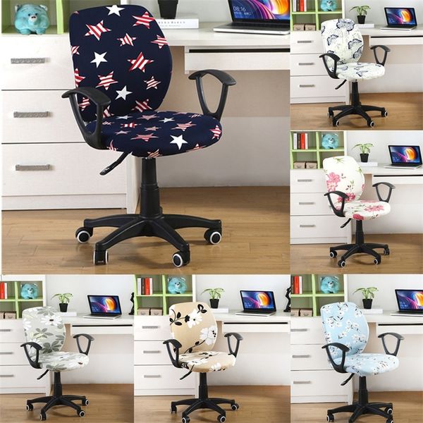 Flower Printing Rotating Office Computer Chair Cover Removable Chair Cover Big Elastic Slipcover Modern Stretch Chair Seat Case Y200104