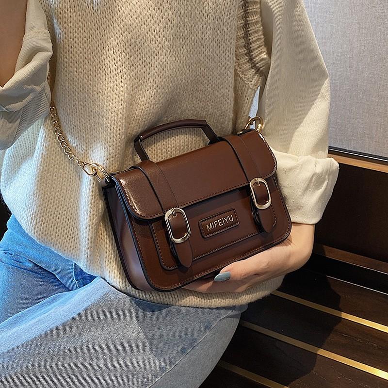 Cross Body Simple Retro Handbags For Women Small Square Leather Flap Top Handle Belts Fashion Shoulder Purse Work Office Lady Tote