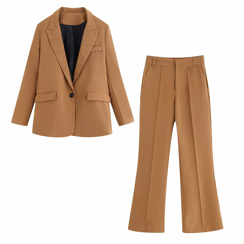 Casual Solid Women Pant Suits Notched Collar Blazer Jacket & Pant Khaki Female Office Lady Suit Autumn 20210 high quality