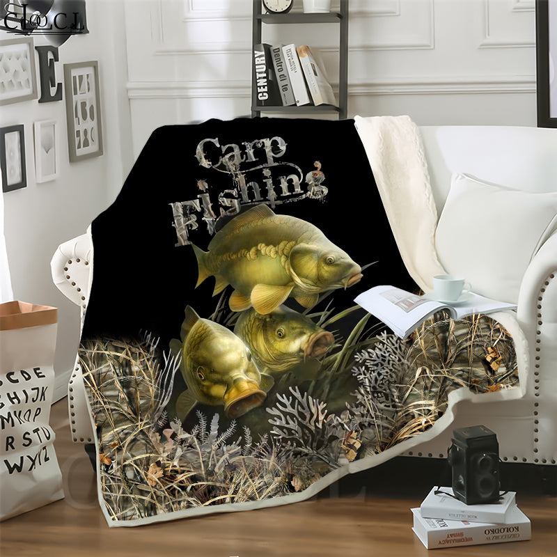 CLOOCL Animal Carp Fishing 3D Print Harajuku Air Conditioning Blanket Sofa Teens Bedding Throw Blankets Plush Quilt