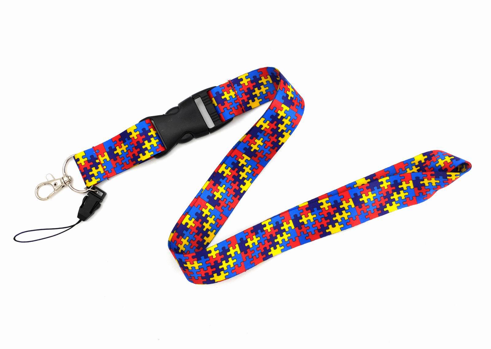 New 10ps Multicolor Jigsaw Puzzle Lanyard Badge ID Lanyards- Mobile Phone Rope Neck Straps keychain