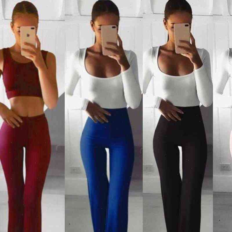 Retro Women Plain Palazzo Elasticity Pants High Waist Flare Wide Leg Trousers Slim Long Leggings Bell bottoms