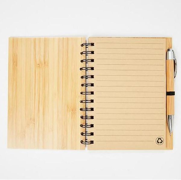 Spiral Notebook Wood Bamboo Cover Notebooks Notepad With Pen Student Environmental Notepads wholesale Schools Supplies