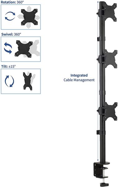 Triple LCD Monitor Desk Stand, Desktop Mount, Stacked Vertical 3 Screens Up to 27 Inches (Stand-V003V)