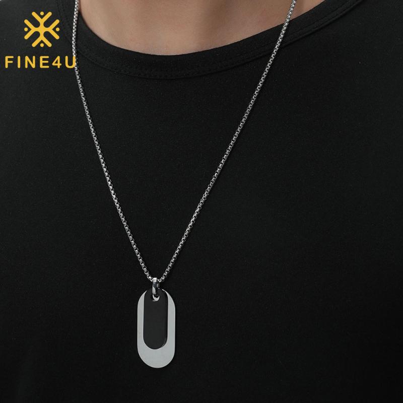 Pendant Necklaces FINE4U N970 Mirror Polished Stainless Steel Two-Pieces Mens Military Army Dog Tag Necklace With 24inches Box Chain