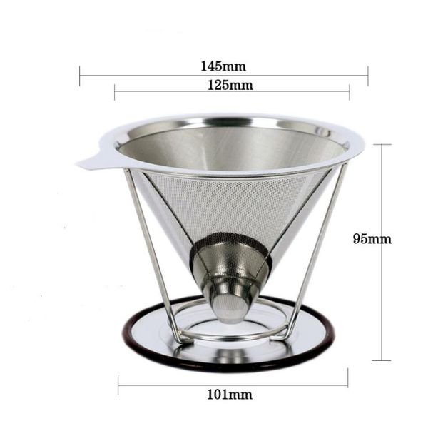 Durable 304 stainless steel coffee water filter portable coffee-filter screen coffee maker parts funnel filters 95mm Height SN6316