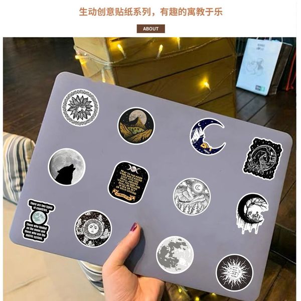 50Pcs Black and White Moon and Sun Stickers Non-Random For Car Bike Luggage Sticker Laptop Skateboard Motor Water Bottle Snowboard wall Deca