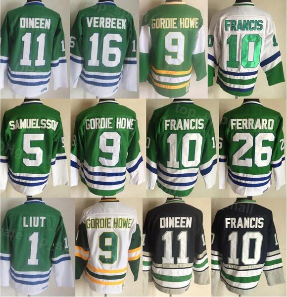 Men Vintage Retro Ice Hockey 10 Ron Francis Jersey 1 Mike Liut 5 Ulf Samuelsson 9 Gordie Howe 11 Kevin Dineen 16 Patrick Verbeek 26 Ray Ferr