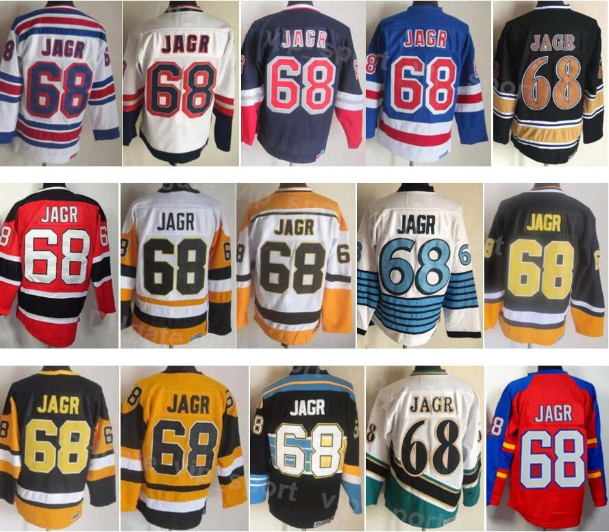 Men Ice Hockey Vintage 68 Jaromir Jagr Retro Jersey For Sport Fans Home Black White Blue Yellow Red Away Embroidery And Sewing Breathable Top Qualit