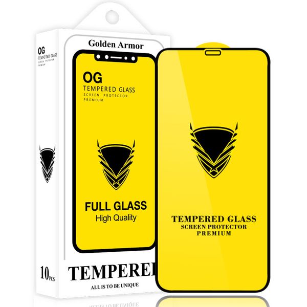 Screen Protector For iPhone 16 Pro Max 15 Plus 14 13 Mini 12 11 XS XR X 8 7 SE Golden Armor OG Tempered Glass Full Glue Coverage Proof Cover