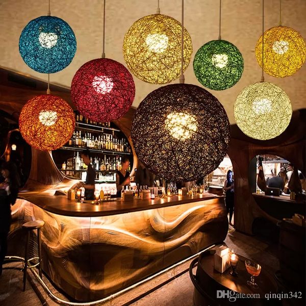 New Creative Personality Colorful Restaurant Bar Cafe Lamps Rattan Field Pasta Ball E27 Pendant light