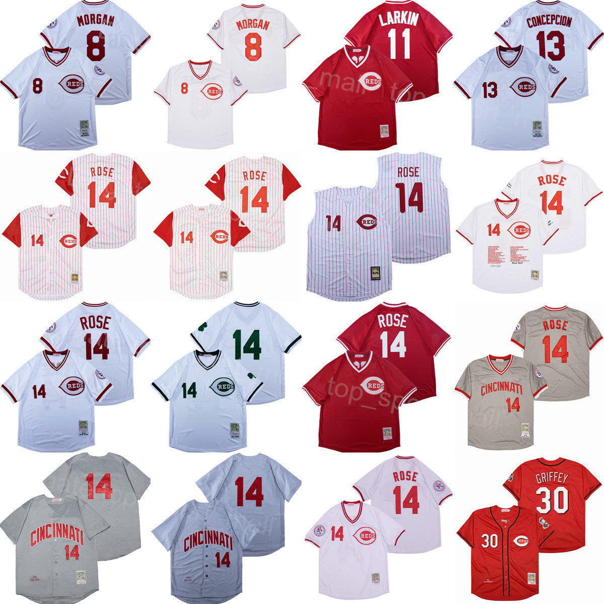 Vintage 1969 1976 Retro Baseball 11 Barry Larkin Jerseys 8 Joe Morgan 13 Dave Concepcion 14 Pete Rose Pullover All Stitched Cool Base Pinstripe Whit