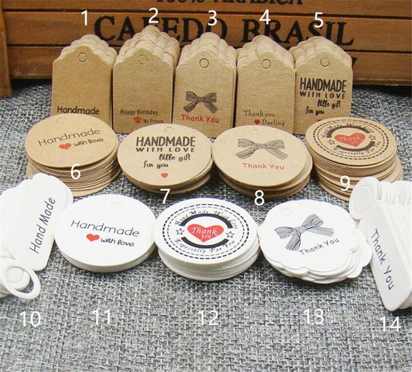 100pcs multi cute brown white paper gift label tag handmade jewelry charms tag round wedding favors cookies decorative tag XB1