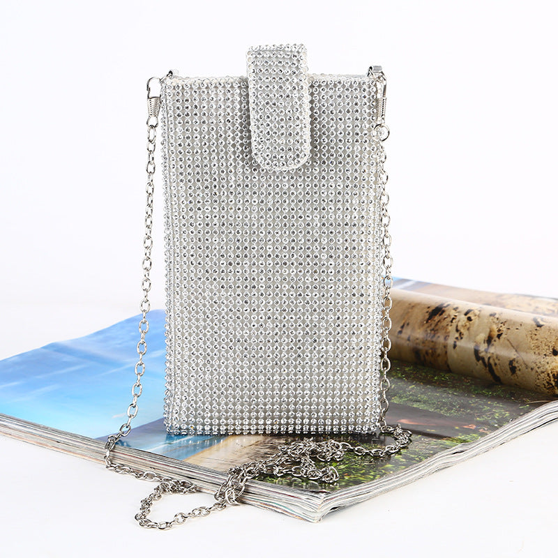 The new diamond-encrusted mobile phone bags women&#039;s chain stilettos one-shoulder Bag water drill handbag