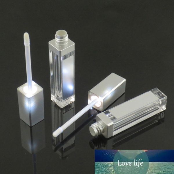 50pcs 7ML LED Light Silver Cosmetic Lipstick Container Makeup Tool Plastic Square Concealer Bottle Lip Gloss Tube with Mirror
