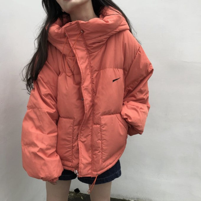 Women Puffer Trendy Coat Winter Explosion Solid Color Hooded Down Coat Mens Girls Cute Letter Printed Oversize Loose Outerwear Coat