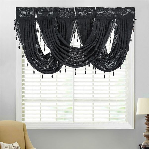 Luxury Window Curtains for Living Dining Room Diamond Sheer Embroidered Lace Window Valance Tassel Trim Shade valance J50