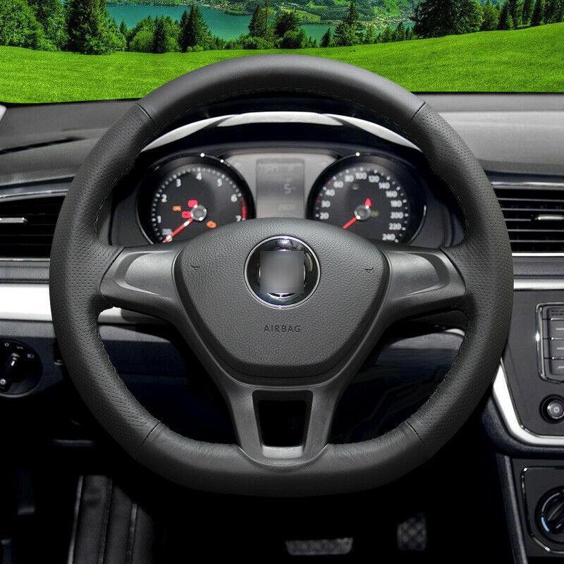 For Volkswagen POLO 2016 Hand-stitch Black leather Car Steering Wheel Covers anti-slip design all season car accessories