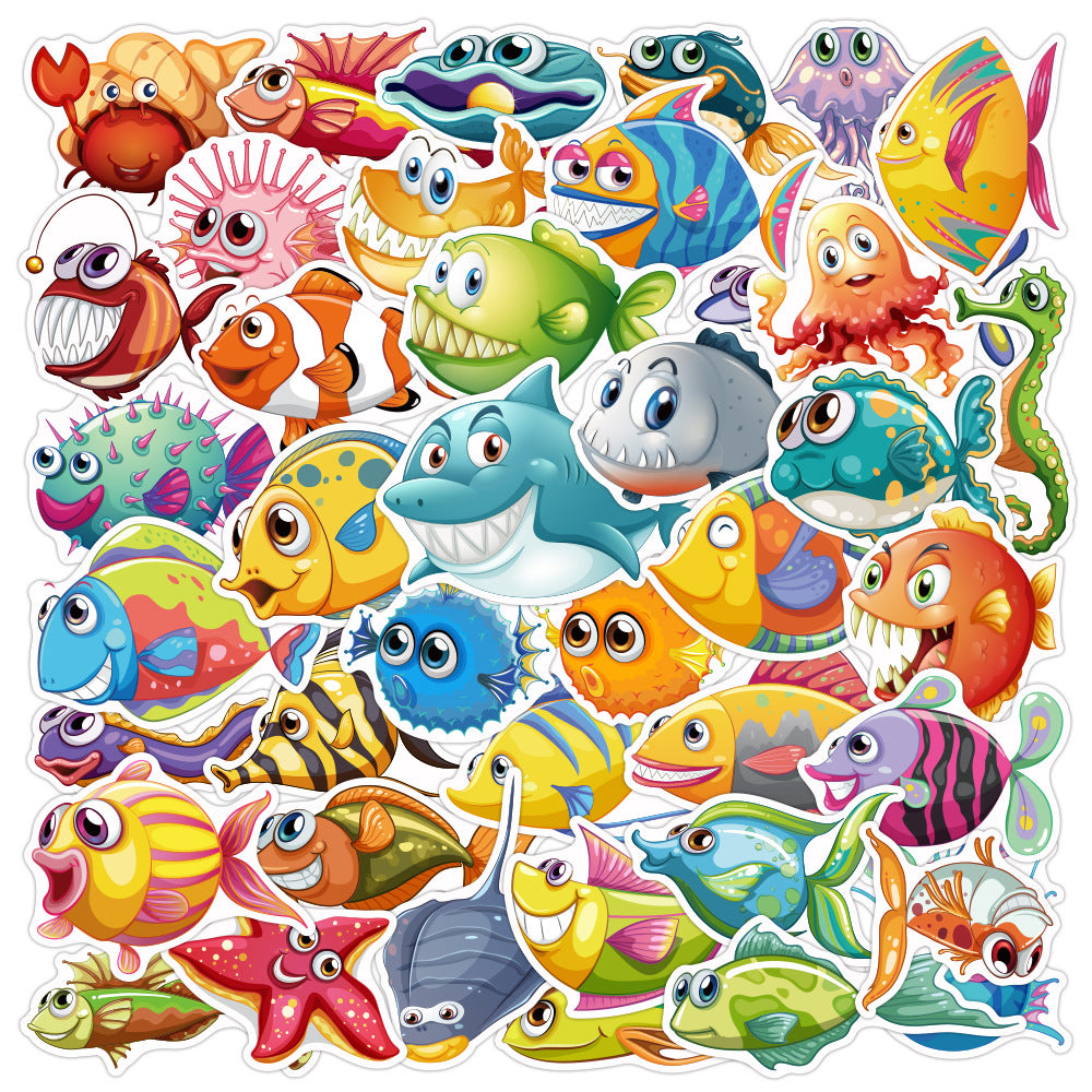 3 Sets = 120PCS Ocean World Shark Whale Creature Graffiti Sticker Water Cup Notebook Scooter Guitar Car Sticker