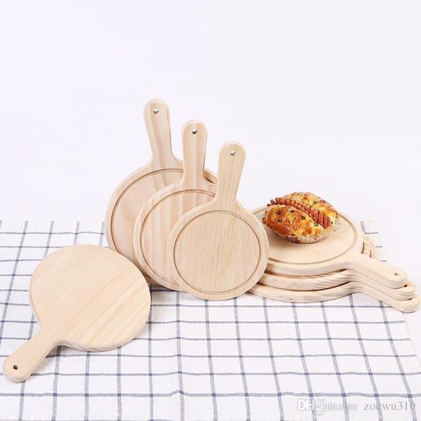 Home Wood Plate With Handle Round Steak Dish Bread Plates Sushi Dishs Fruits Platter Dish Tea Server Tray Cup Holder Pad Tableware WVT1613