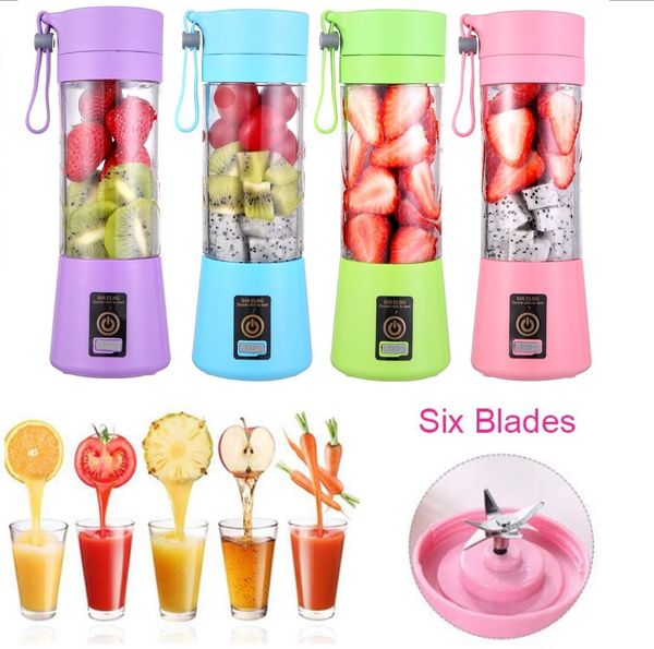6 Blades Personal Colorful Portable Mini Blender USB Cup Electric Juicer Bottle Fruit Vegetable Tools Squeezers Reamers