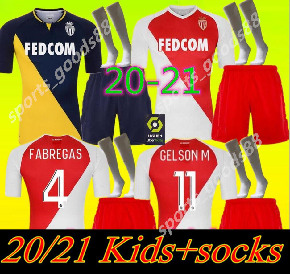 2020 2021 FABREGAS AS Monaco BEN YEDDER Soccer Jerseys JOVETIC GOLOVIN 20 21 maillot de foot Flocage JORGE kids kit Football Shirt