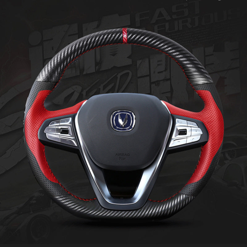 For Changan CS55 CS75 CS35 High Quality Hand-stitched Anti-Slip Black Leather DIY Steering Wheel Cover