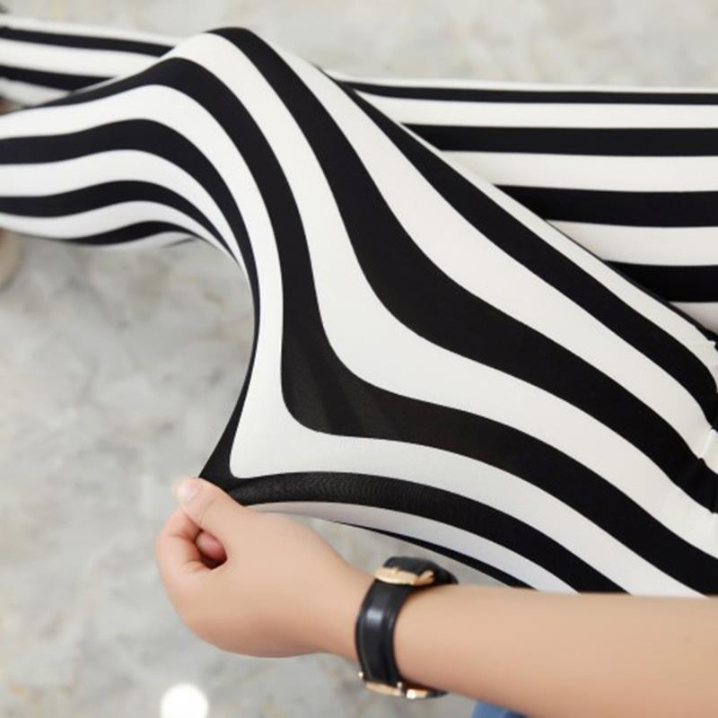 Black White womens Leggings Striped Elastic Trousers Print Fitness Pants Sporting Workout Leggins Plus Size